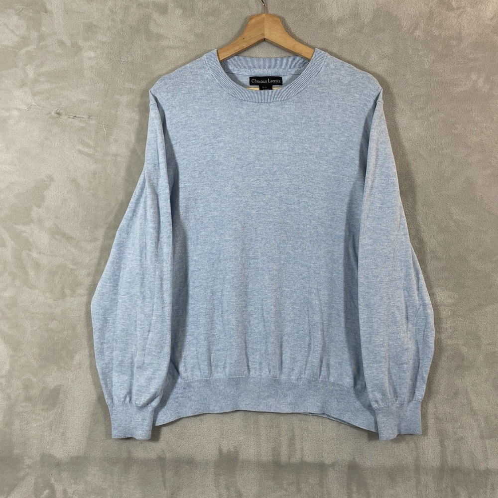 CHRISTIAN LACROIX Mens Crewneck Pullover Sweater Cashmere Silk Blend Blue XL